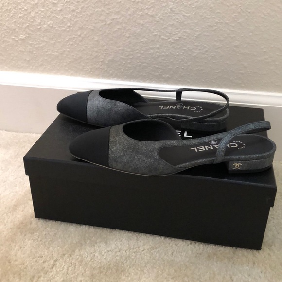 Chanel Slingback 37 size 7 Lambskin/Grosgrain - Picture 3 of 8